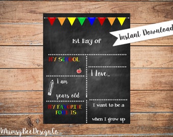 Reusable First Day Of School Chalkboard Printable Poster for Boy Back to School Sign