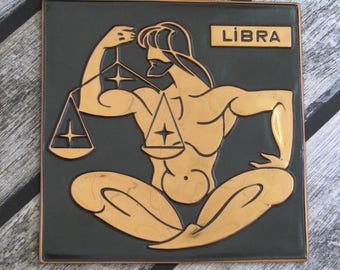 vintage stamping picture metal wall art copper wall art copper wall stamping panel metal embossing art Libra zodiac sign Libra zodiak gift