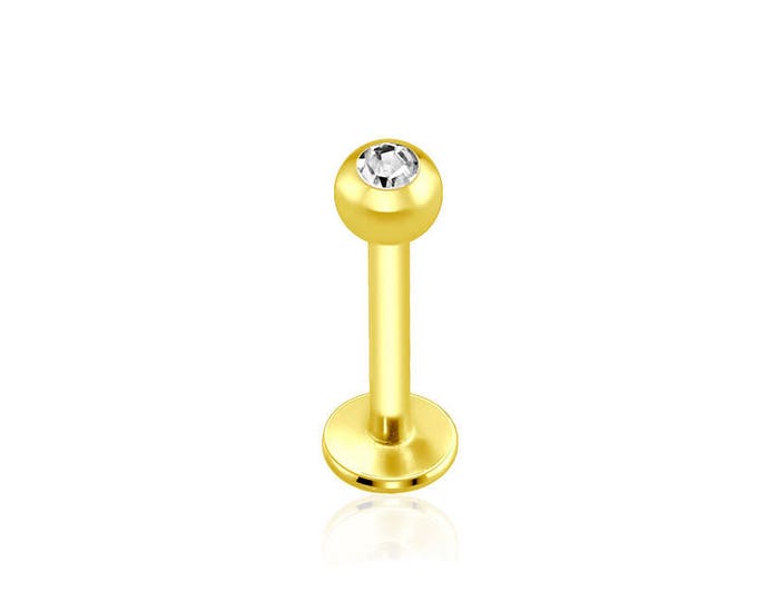 Gold PVD Plated Over 316L Surgical Steel Labret/Monroe w/ 3mm Press Fit Gem