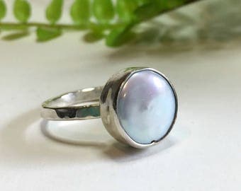 Coin Pearl Ring, Sterling Silver Ring, Adjustable Silver Ring, Fresh Water Pearl Ring, Handmade Silver Ring, Gift For Her, Under 100 Dollars