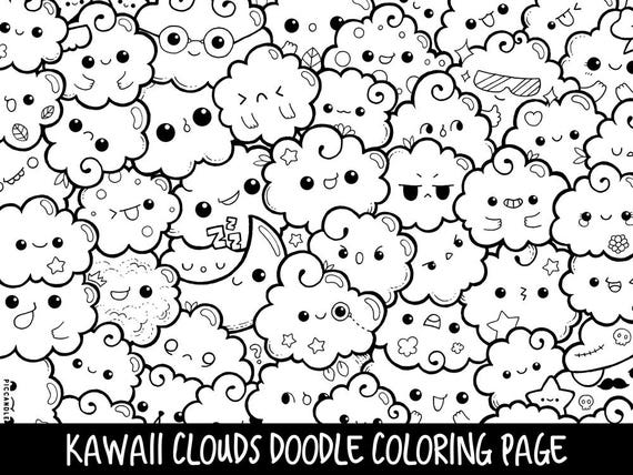 Clouds Doodle Coloring Page Printable Cute/Kawaii Coloring