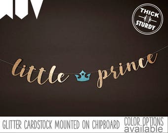 little prince banner, fairy tale baby shower, prince baby shower, royal prince birthday, glitter banners, cursive banner
