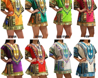 Dashiki Shirts Fast Shipping from NYC - 33 Colors - High Quality 100% Cotton African Dashiki Shirt Dress for Men or Women One & Plus Size