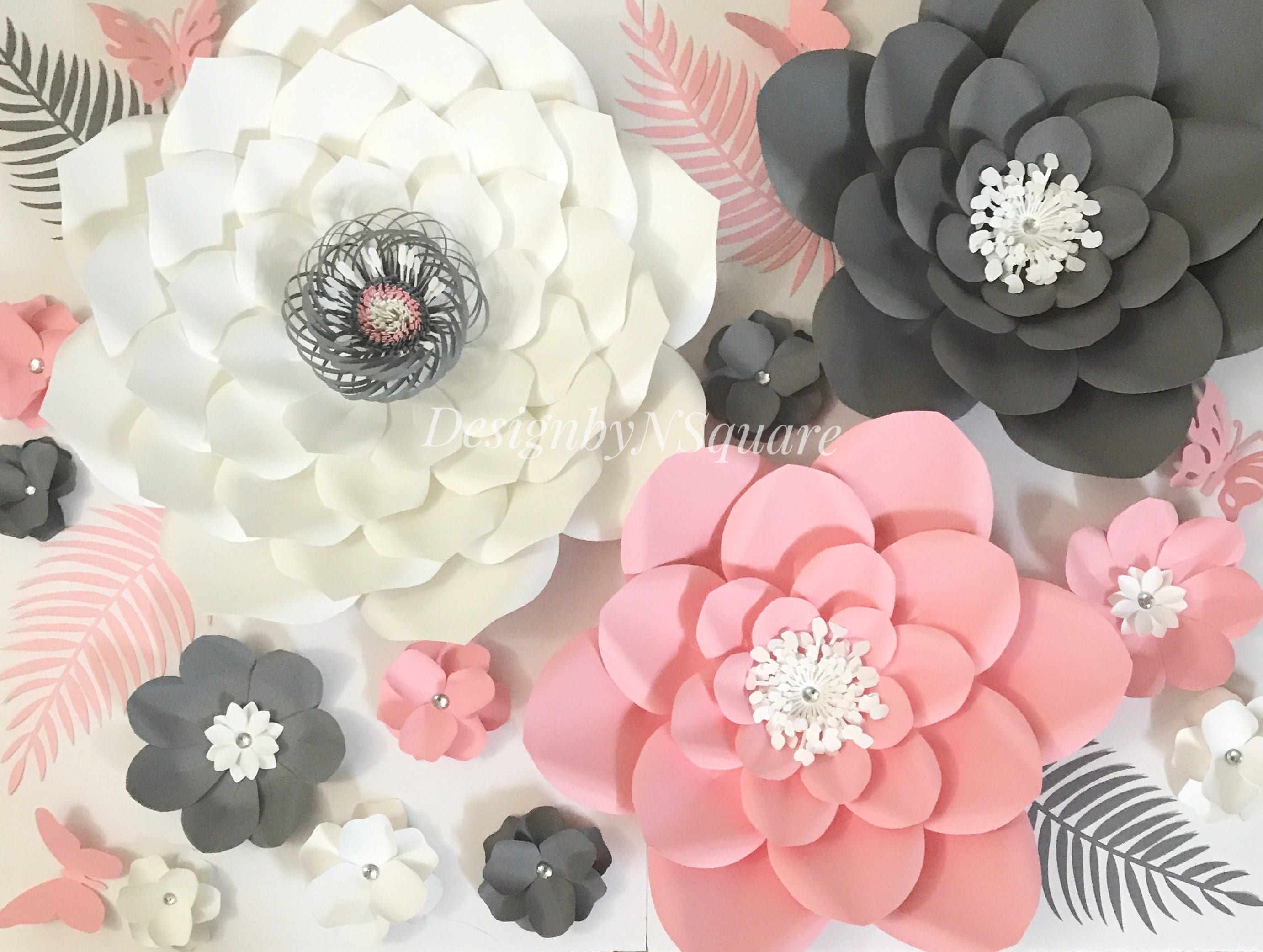 Light pink white and grey paper flower backdrop / paper