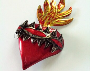 Tin Heart Plaque Handmade Mexican Tin Wall Ornament Mexican Folk Art Recycled Art Hammered