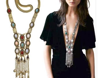 Turkish long multi color silver/ and gold necklace