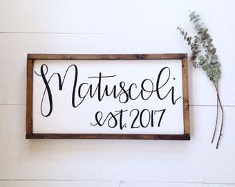 Last name sign | last name established sign, wood last name sign, family name sign, last name established sign, framed wood sign