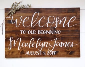 Wedding Welcome Sign 24"x36" | welcome to our beginning sign, wood welcome sign, custom wedding sign, welcome to our wedding