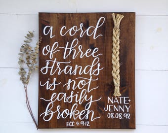 A cord of three strands sign wedding | Family Name Sign Wood, Last Name Sign Family, Wedding Prop, Wedding Sign, Last Name Wood