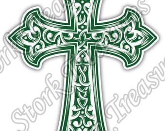 Green Cross Celtic Irish Ireland Car Bumper Vinyl Sticker Decal