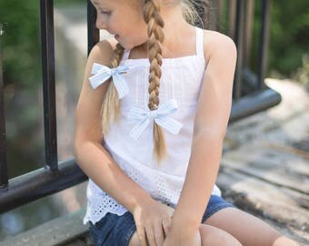 Baby Blue and White Stripe Seersucker Hand tied Hair Bow