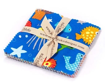 In the Ocean by Lesley Grainger for Riley Blake - 5"x5" Stacker - Stacker Precuts 18 Pieces - Quilting - Precuts Fabrics