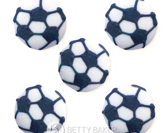 Hand Piped Football Soccer Sugar Decorations - Cupcake, Cake, Cookie Sugar Decorations. Edible Football Cake Toppers. Pack of 12.