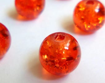 orange 22 glass Crackle beads 8 m