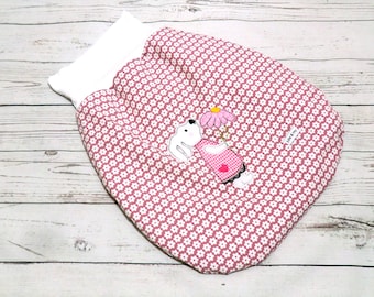 Infant sleeping bag from 0 to 6 months old rose with fleece feed and embroidery bunny girl, Schlafsack, Pucksack altrosa Hasenmädchen