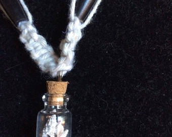 White hemp necklace with shell bottle pendant