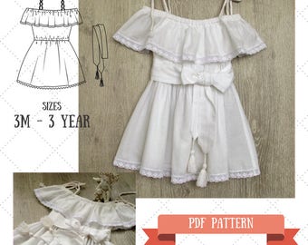 Baby Dress Pattern - Off-the-shoulder Baby Dress PDF - Bohemian dress for baby - Sewing pattern for baby- Alina Baby
