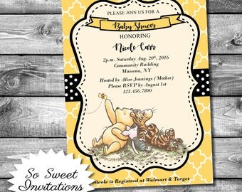 Winnie The Pooh Baby Shower Invitation, Baby Shower Invite, Classic Pooh, Printable Invitation, Girl Baby Shower, Pooh Invitation