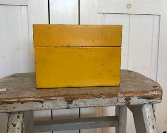 Vintage Ohio Art Co Yellow Metal Recipe Box / Made in USA