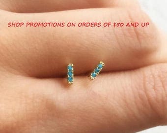 Turquoise Stud Earrings. Tiny CZ Earrings. Sterling Silver Studs. Dainty Studs. Minimalist Jewelry