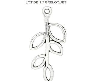 set of 10 silver branch (C60) leaf connector charms