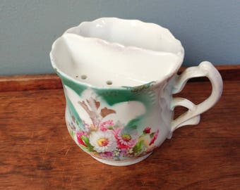 Victorian Shaving Scuttle // Vintage Shaving Mug Porcelain Mustache Cup