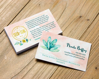 Beautiful Watercolor Design with Seed to Seal Commitment > Business Card > Personalized for Young Living Independent Distributors