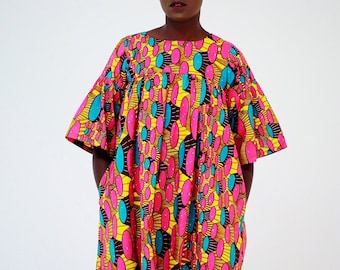 African Print Ankara shift Dress with cut out Sleeves