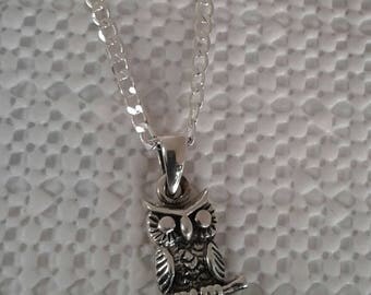 Owl Necklace, Owl Pendant, Solid Sterling Silver Owl Necklace, Owl Jewelry