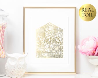 Gold Foil Print | Beauty & The Beast | Real Metallic Gold Foil | Gold Foil Disney Art | Art Print