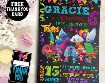 Trolls invitations, Trolls Birthday Invitation,Troll Party Ideas, Trolls Party Invitation,Trolls Party Invite,Trolls Invitation,FreeTagscard