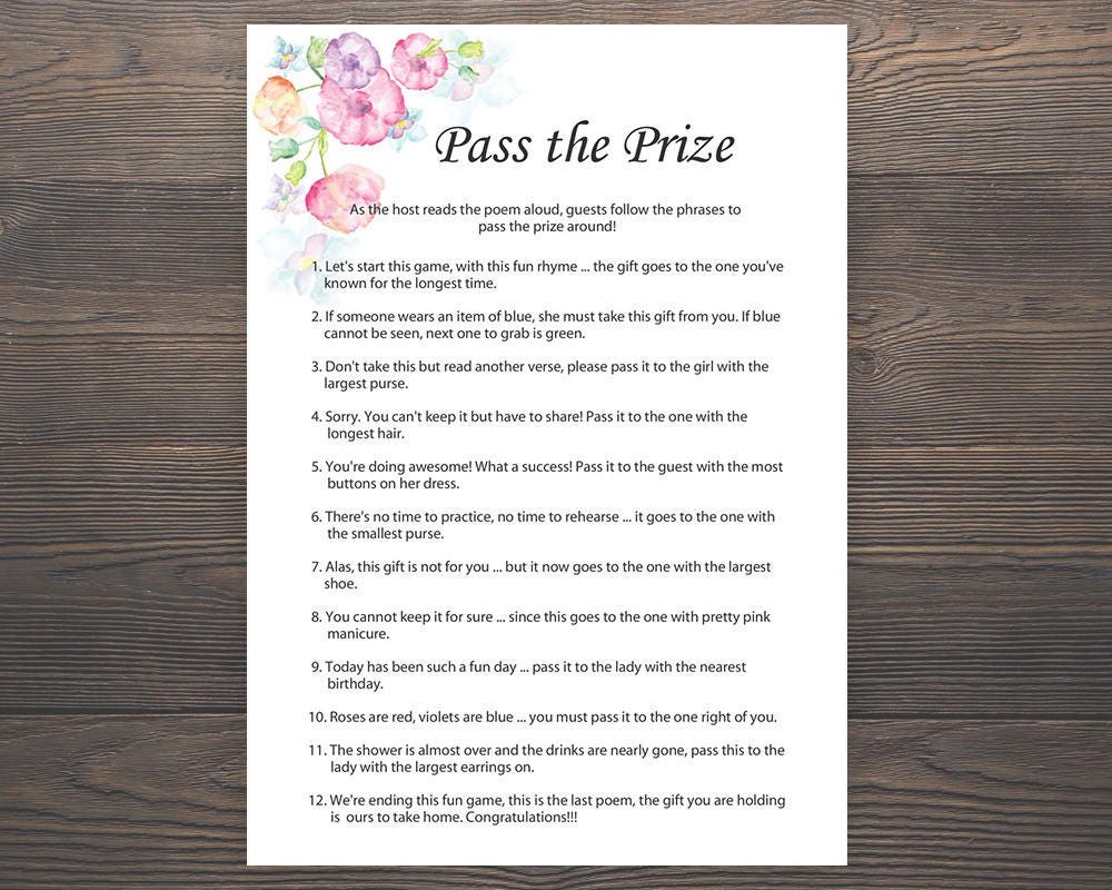 Pass the Prize Baby Shower Games Girl Baby Shower Rhyme