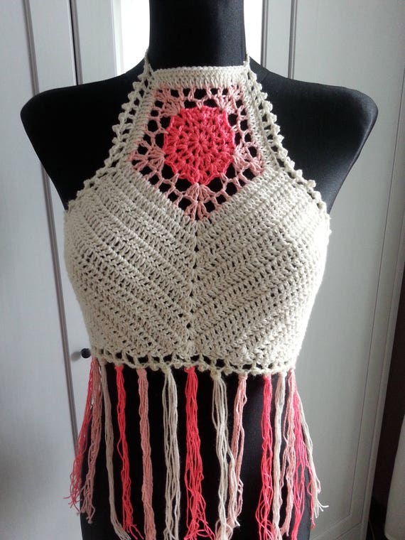 Crochet Halter Top Hippie Boho Pattern Lace Top Bikini Top