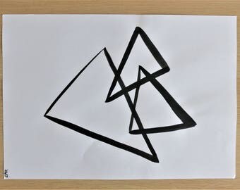 Triangle art black watercolor painting mural minimalist