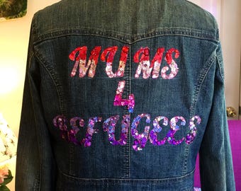 Mums 4 Refugees bedazzled denim jacket