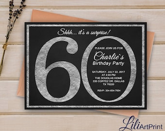 60th Birthday Invitation, Silver Invitation, Silver Glitter Birthday Invite, Digital file 8