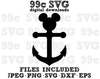 Mickey Mouse Anchor SVG DXF Png Vector Cut File Cricut Design Silhouette Cameo Vinyl Decal Disney Party Stencil Template Heat Transfer Iron