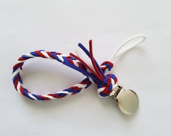 Red, White & blue 4th of July braided binki clip