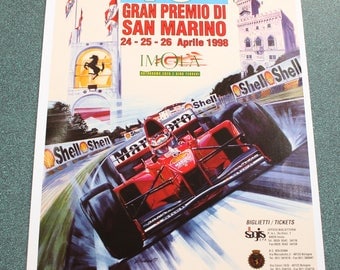 18 th San Marino grand prix poster. Makes a ferrari in the foreground. Poster printed on matte 180g.
