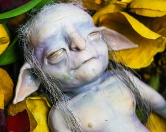 Tearlach Macshim the Sleepy House Brounie - goblin, faerie, brownie, fairy, folklore, spirit, mythical, art doll, creature, folklore