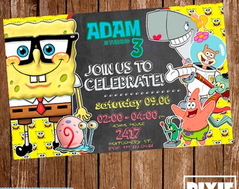 Spongebob Invitation, Spongebob Birthday Invitation, Spongebob Printable or Printed Invitation, Spongebob Printable, Spongebob Birthday Card