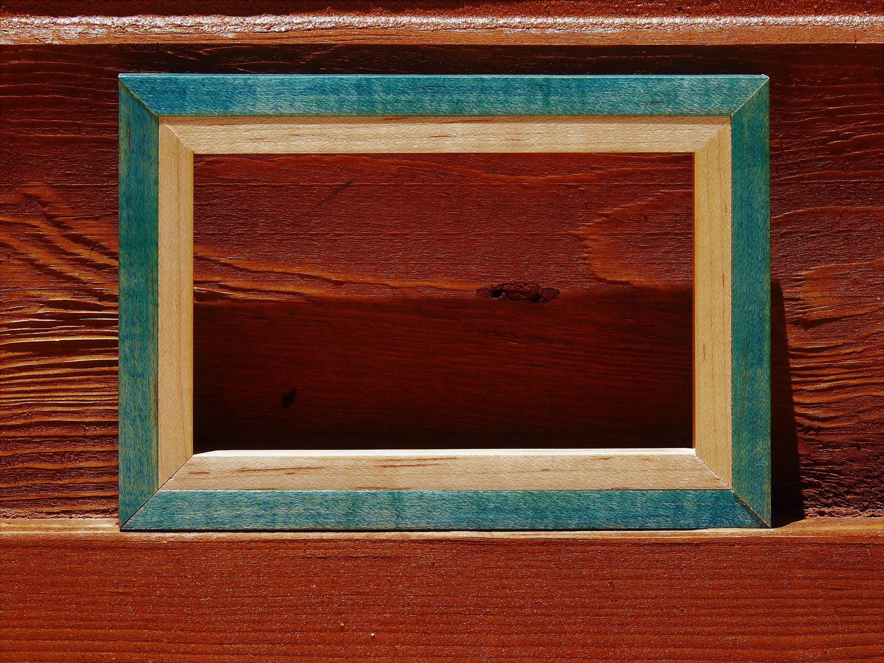 Two Tone solid Maple wood picture frame Turquoise/Natural
