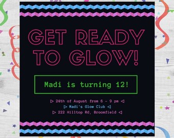 Glow In The Dark Birthday Party Invitation / Glow In The Dark Party / Glow In The Dark Invitation / Birthday Party Invitation / Invitation