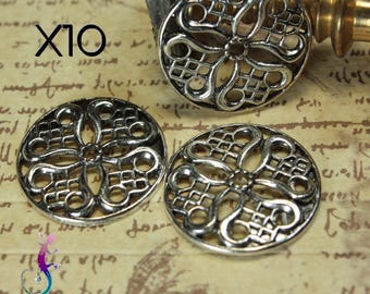 10 connectors medieval style antique silver metal
