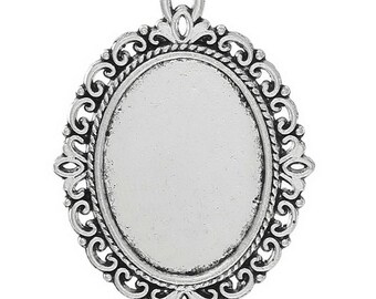 set of 5 pendants Support cabochon 13 x 18 mm silver