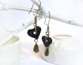 Earrings ceramic little black heart
