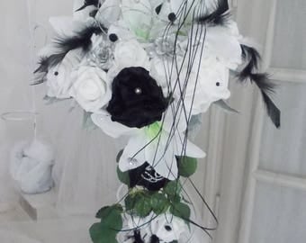 cascade bridal bouquet white and black artificien