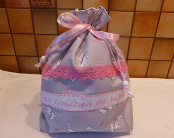 Embroidered bag"layers of baby" gray and pink - little kitties
