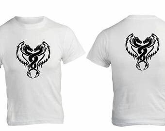 white t-shirt with dragon transfer