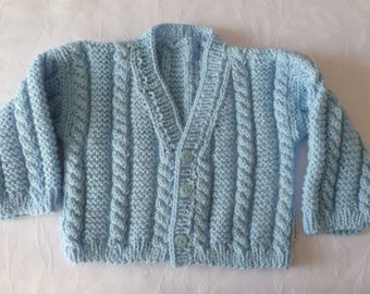 Handmade porcelain Blue Boy 18 months/2 cable knit Cardigan